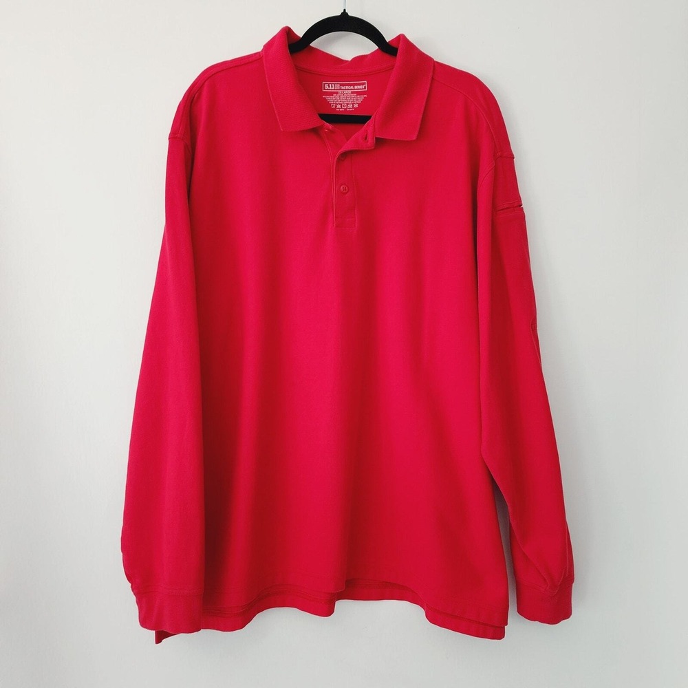 5.11 Tactical‎ Polo Shirt Red Long Sleeve Pen Pocket Mens 2XL